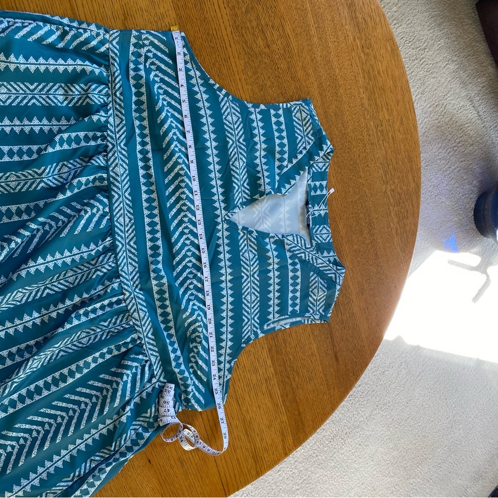 Size 3X Bloomchic Sleeveless Teal Patterned V-Neck Summer Dress - Picture 7 of 8